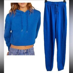 Favorite Daughter Set Sweatpants & Crop Hoodie Sweatshirt Skydiver Blue Size XS